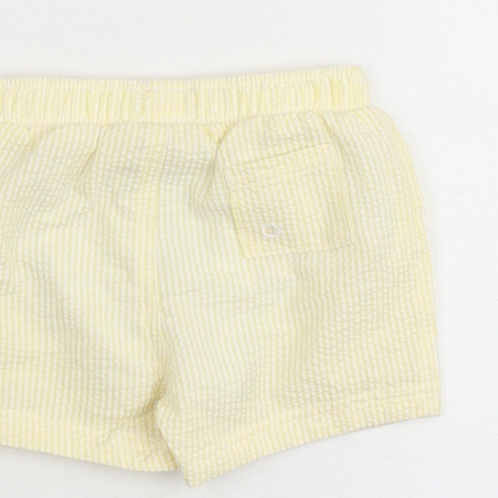 Marks and Spencer Baby Yellow Striped Cotton Cropped Trousers Size 6-9 Months Drawstring