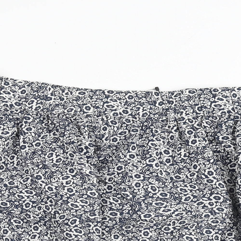 Marks and Spencer Womens Blue Floral Cotton A-Line Skirt Size 14