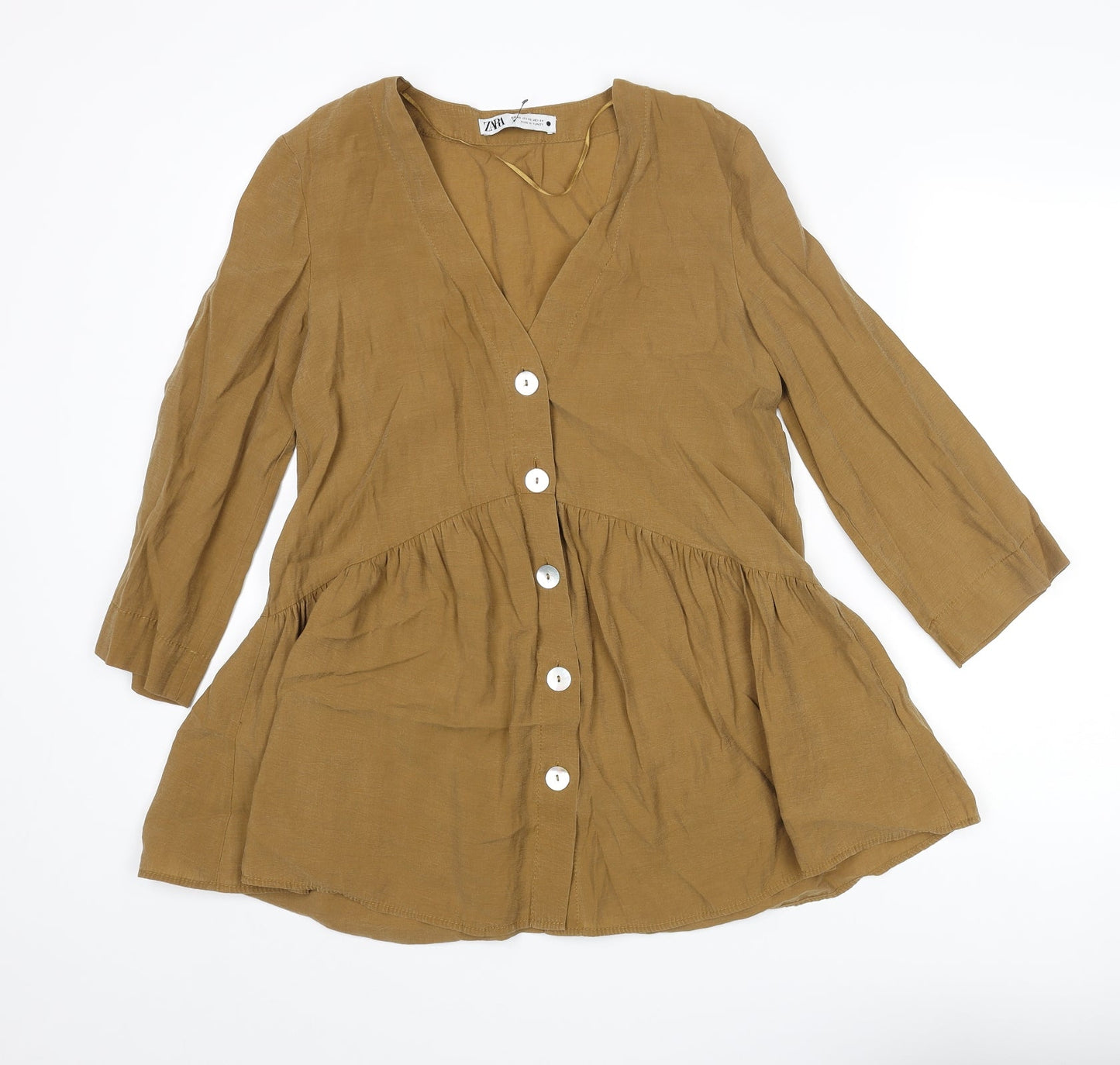 Womens UK Size XS Zara Brown Tunic Blouse