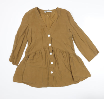 Womens UK Size XS Zara Brown Tunic Blouse