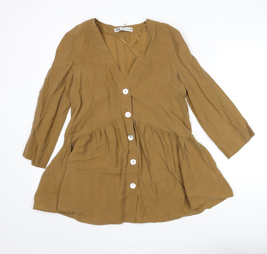 Womens UK Size XS Zara Brown Tunic Blouse