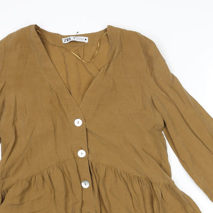 Womens UK Size XS Zara Brown Tunic Blouse