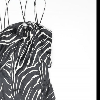 Zara Womens Black Animal Print Polyester Slip Dress Size M Sweetheart Zip - Keyhole Front Zebra Print