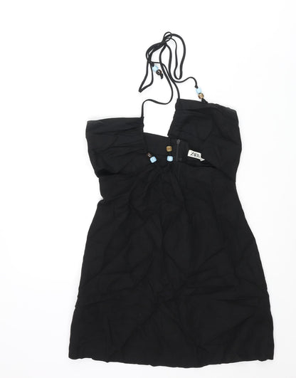 Zara Womens Black Viscose Mini Size XS Halter Zip - Beaded Tie
