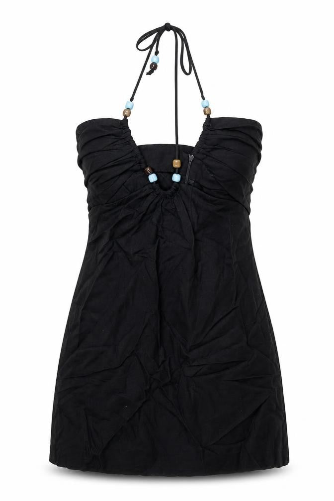 Zara Womens Black Viscose Mini Size XS Halter Zip - Beaded Tie