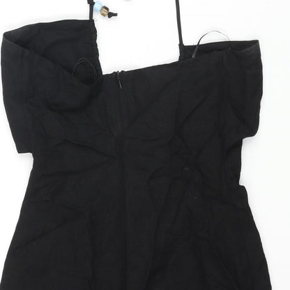 Zara Womens Black Viscose Mini Size XS Halter Zip - Beaded Tie