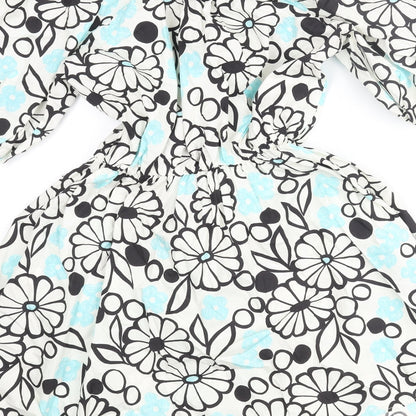 Zara Womens Ivory Floral Cotton Wrap Dress Size XS V-Neck Tie - Rouched