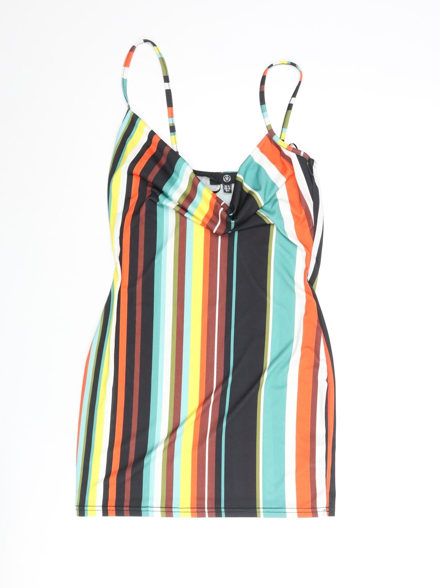 Missguided Womens Multicoloured Striped Polyester Mini Size 10 Cowl Neck Pullover