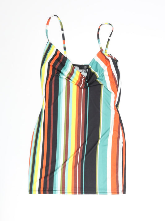 Missguided Womens Multicoloured Striped Polyester Mini Size 10 Cowl Neck Pullover