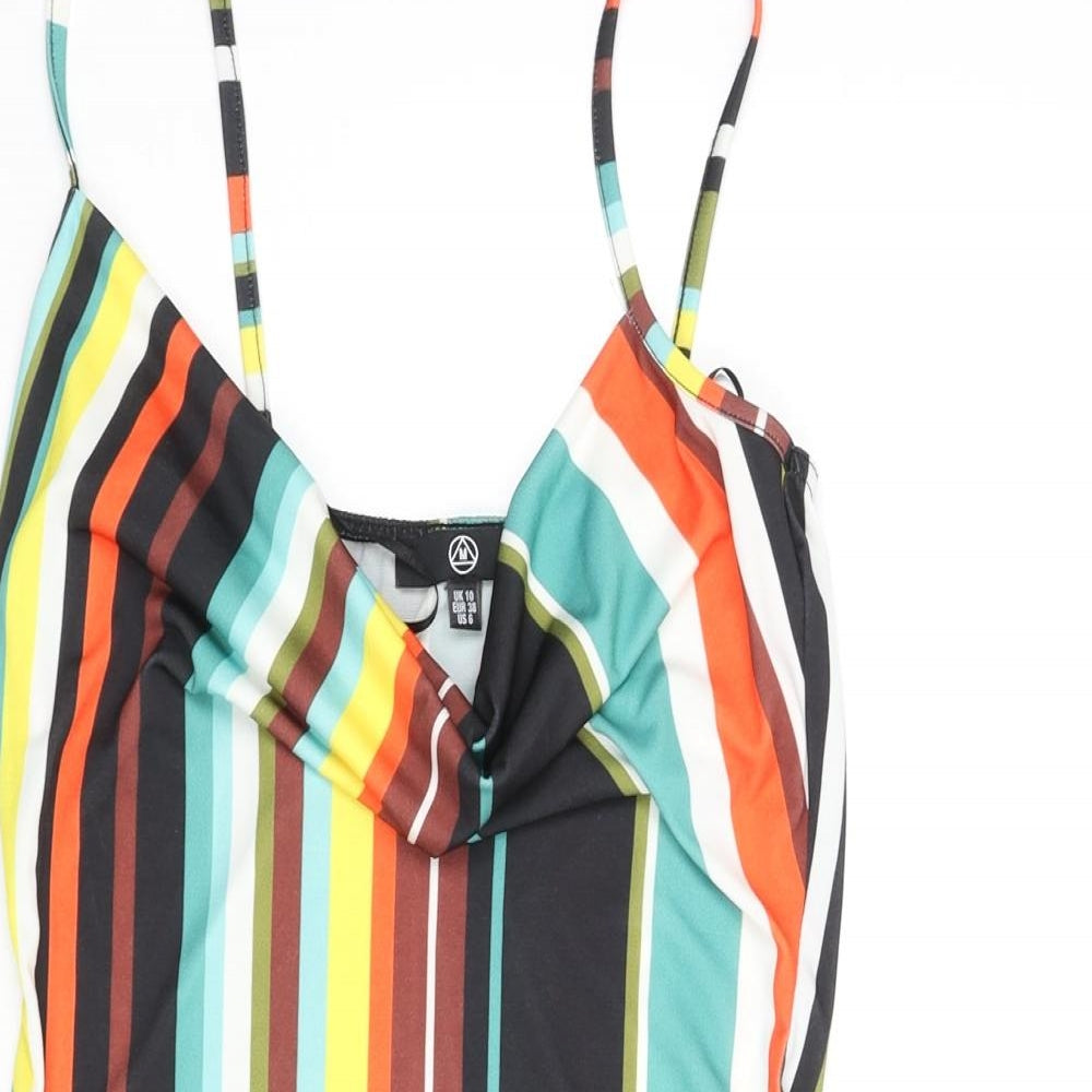 Missguided Womens Multicoloured Striped Polyester Mini Size 10 Cowl Neck Pullover