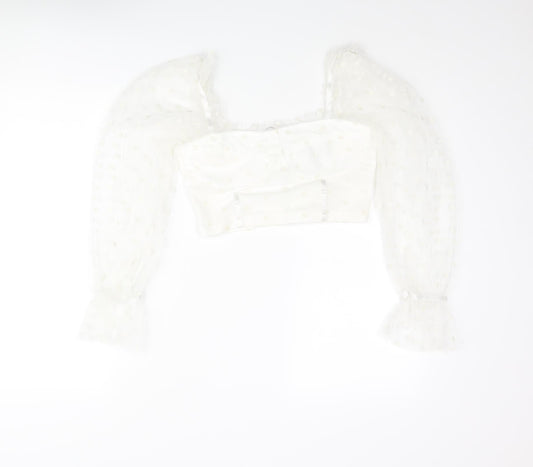 Womens UK Size 8 New Look Ivory Cropped Blouse