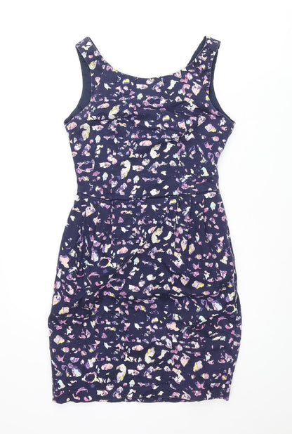 Coast Womens Blue Geometric Cotton Mini Size 6 Scoop Neck Zip