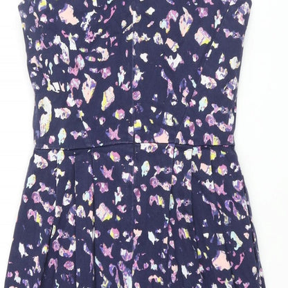 Coast Womens Blue Geometric Cotton Mini Size 6 Scoop Neck Zip