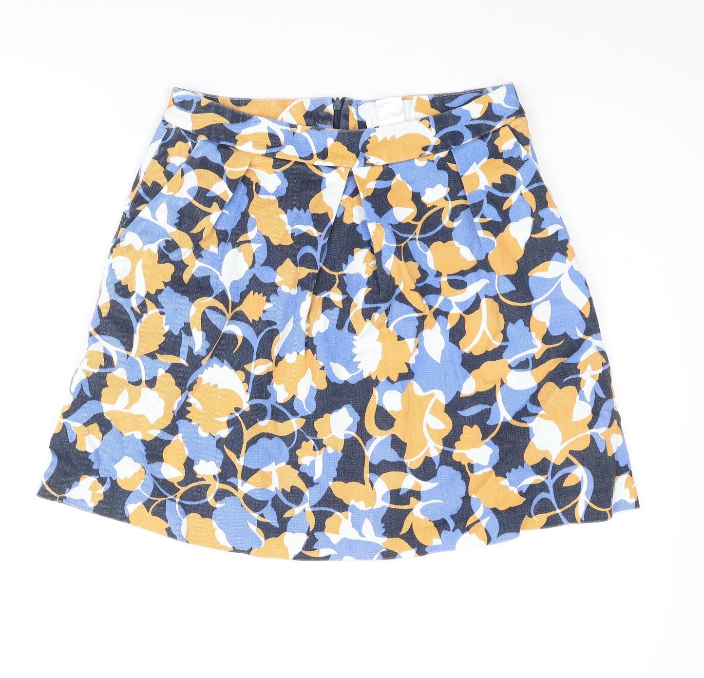 SOFT GREY Womens Multicoloured Floral Cotton A-Line Skirt Size 10 Zip - Pleated
