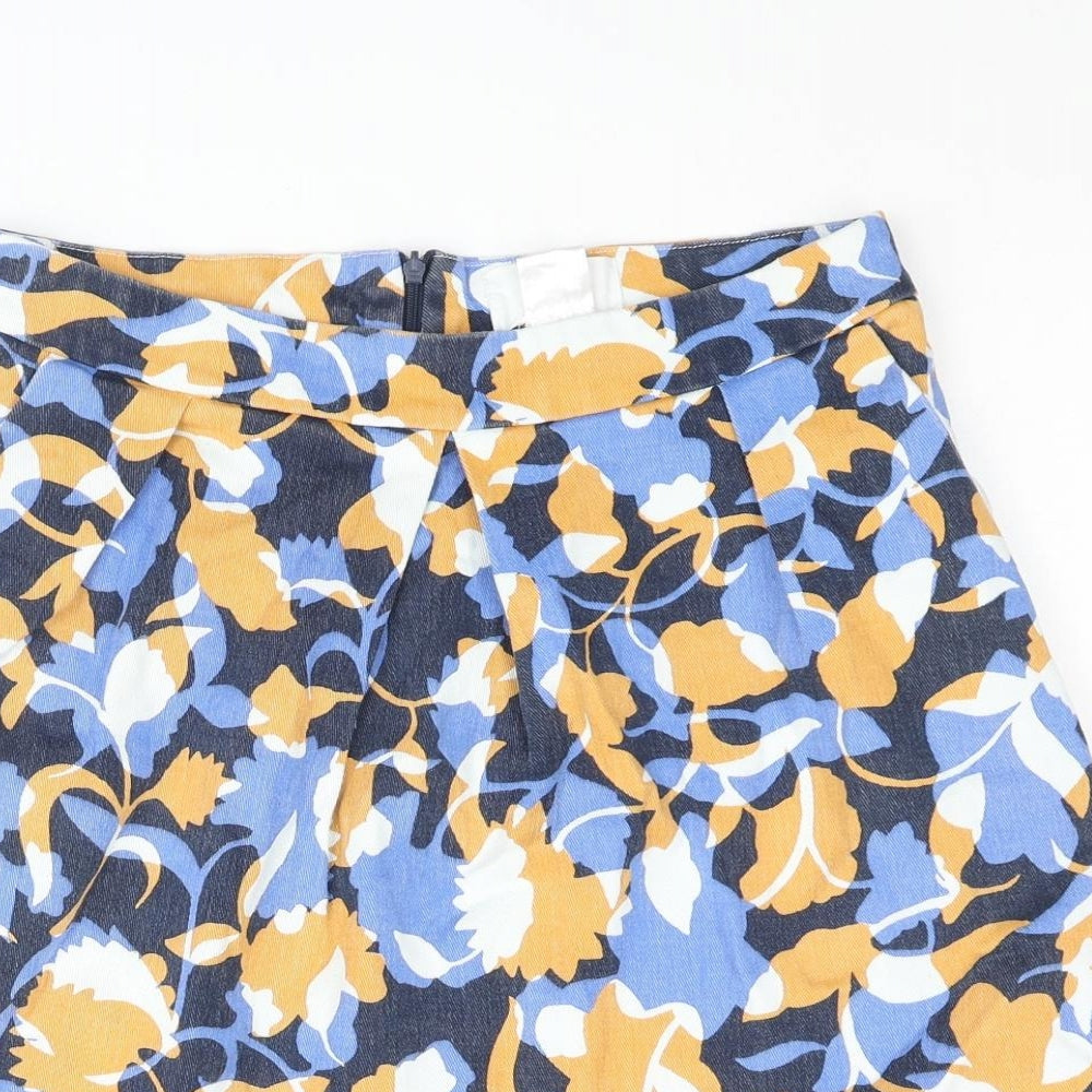 SOFT GREY Womens Multicoloured Floral Cotton A-Line Skirt Size 10 Zip - Pleated