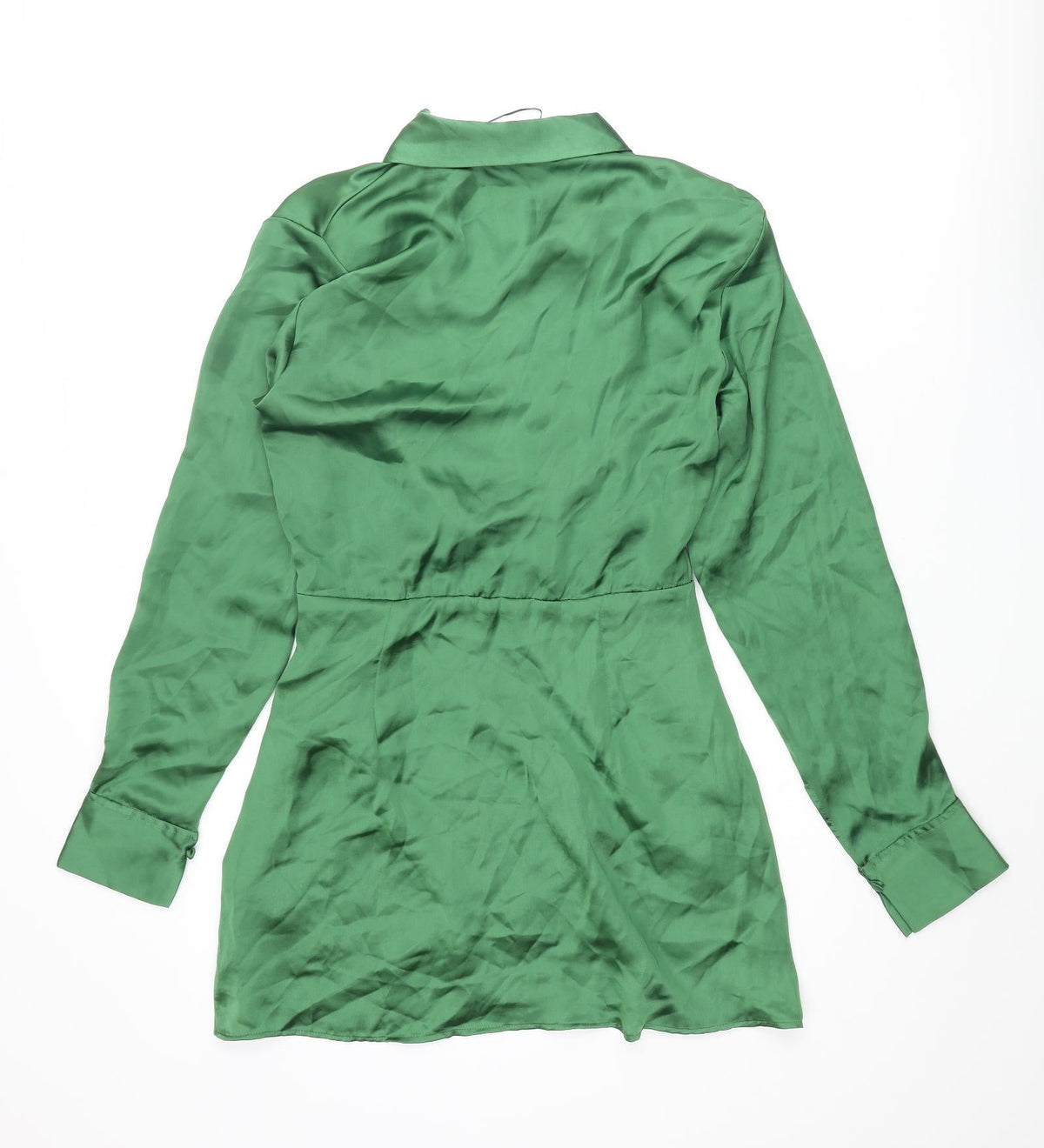 Zara Womens Green Polyester Shirt Dress Size S Collared Zip - Button