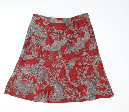 Classic Womens Red Geometric Polyester A-Line Skirt Size 16 Zip