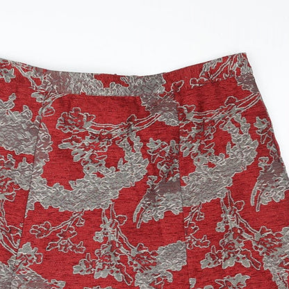 Classic Womens Red Geometric Polyester A-Line Skirt Size 16 Zip
