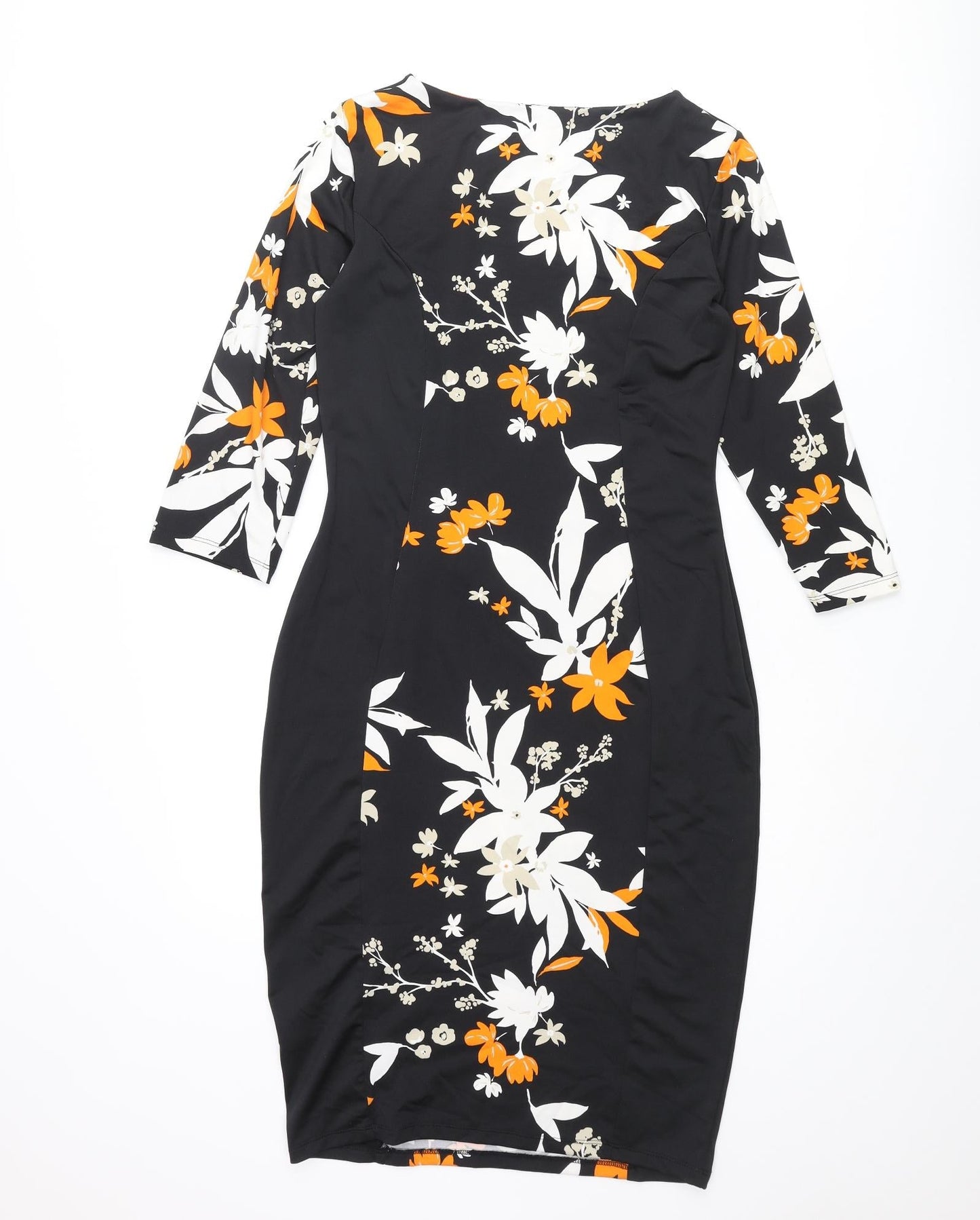 Marks and Womens Black Polyester Bodycon Size 10 Boat Neck Pullover - Floral Print