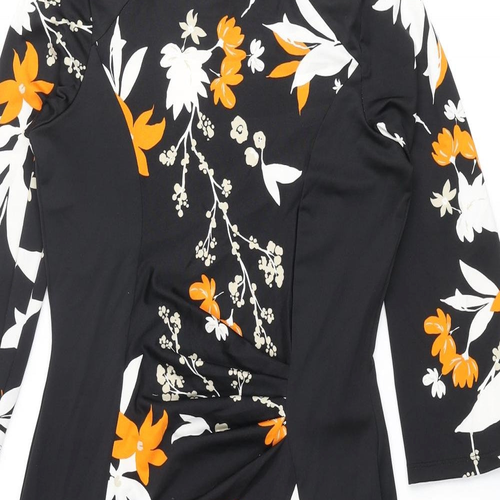 Marks and Womens Black Polyester Bodycon Size 10 Boat Neck Pullover - Floral Print