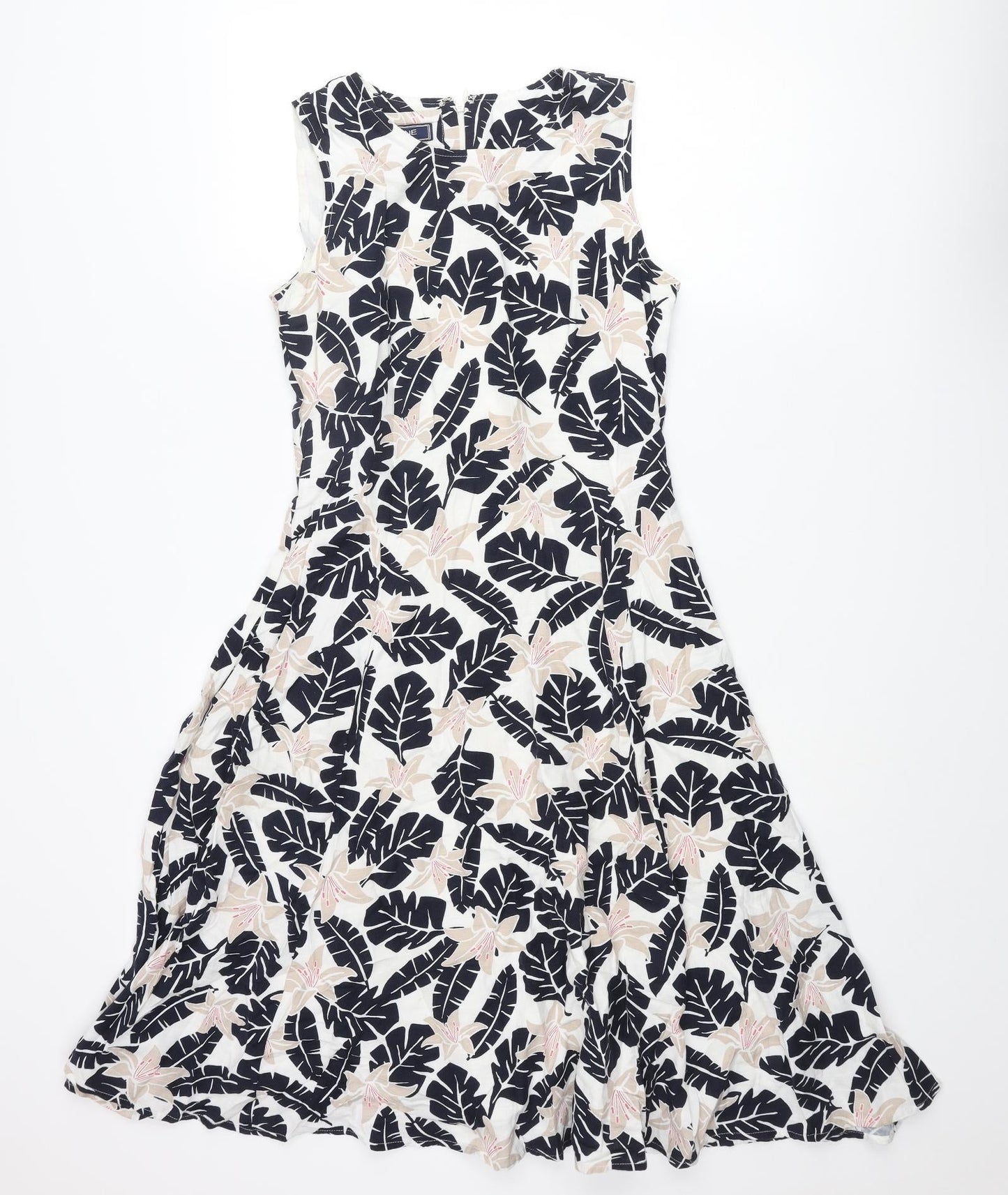 Maine New England Womens Multicoloured Geometric Cotton Fit & Flare Size 10 Round Neck Zip - Leaf Print