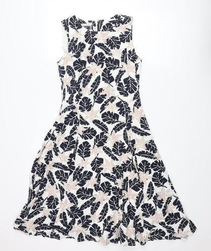 Maine New England Womens Multicoloured Geometric Cotton Fit & Flare Size 10 Round Neck Zip - Leaf Print