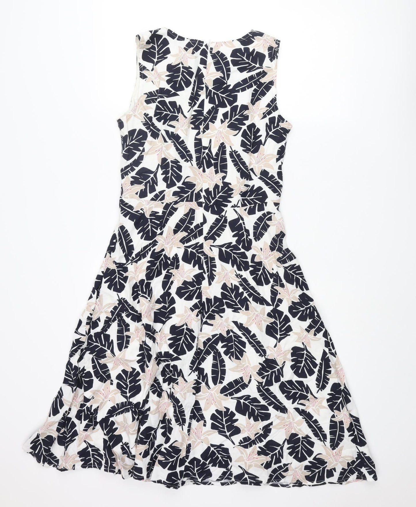 Maine New England Womens Multicoloured Geometric Cotton Fit & Flare Size 10 Round Neck Zip - Leaf Print