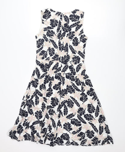 Maine New England Womens Multicoloured Geometric Cotton Fit & Flare Size 10 Round Neck Zip - Leaf Print