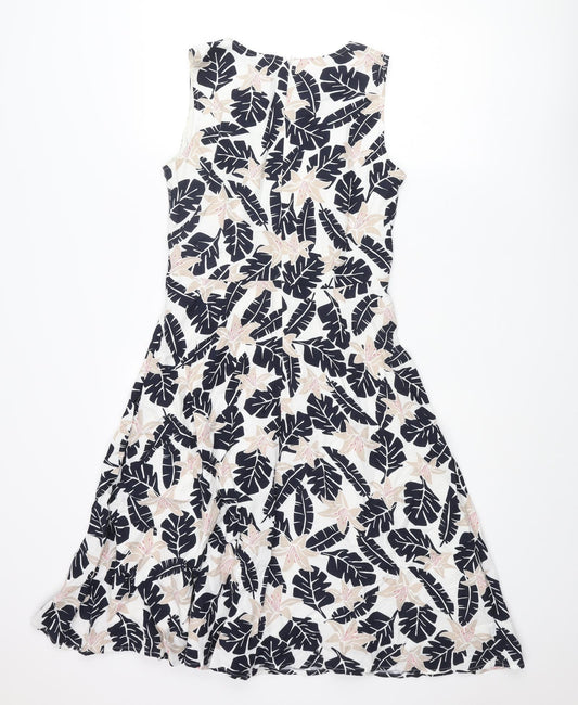 Maine New England Womens Multicoloured Geometric Cotton Fit & Flare Size 10 Round Neck Zip - Leaf Print