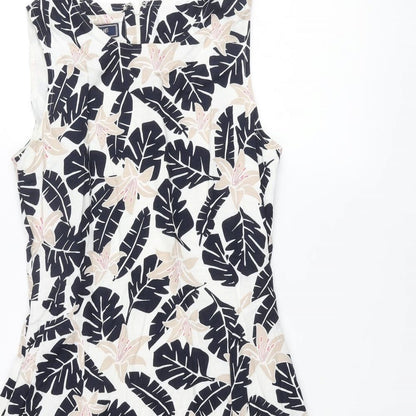 Maine New England Womens Multicoloured Geometric Cotton Fit & Flare Size 10 Round Neck Zip - Leaf Print