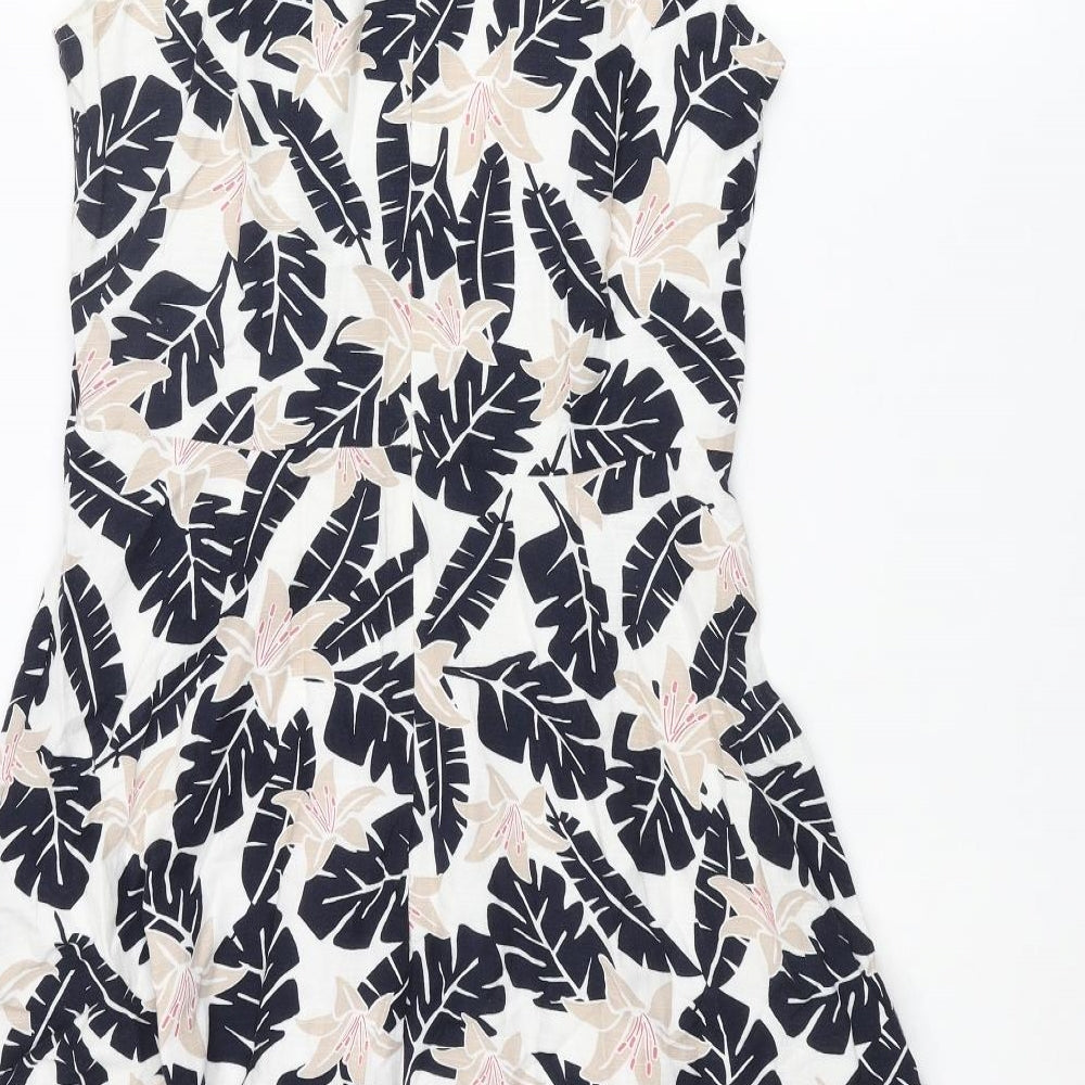 Maine New England Womens Multicoloured Geometric Cotton Fit & Flare Size 10 Round Neck Zip - Leaf Print