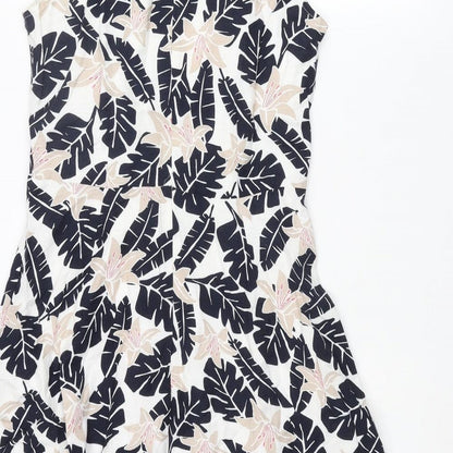 Maine New England Womens Multicoloured Geometric Cotton Fit & Flare Size 10 Round Neck Zip - Leaf Print