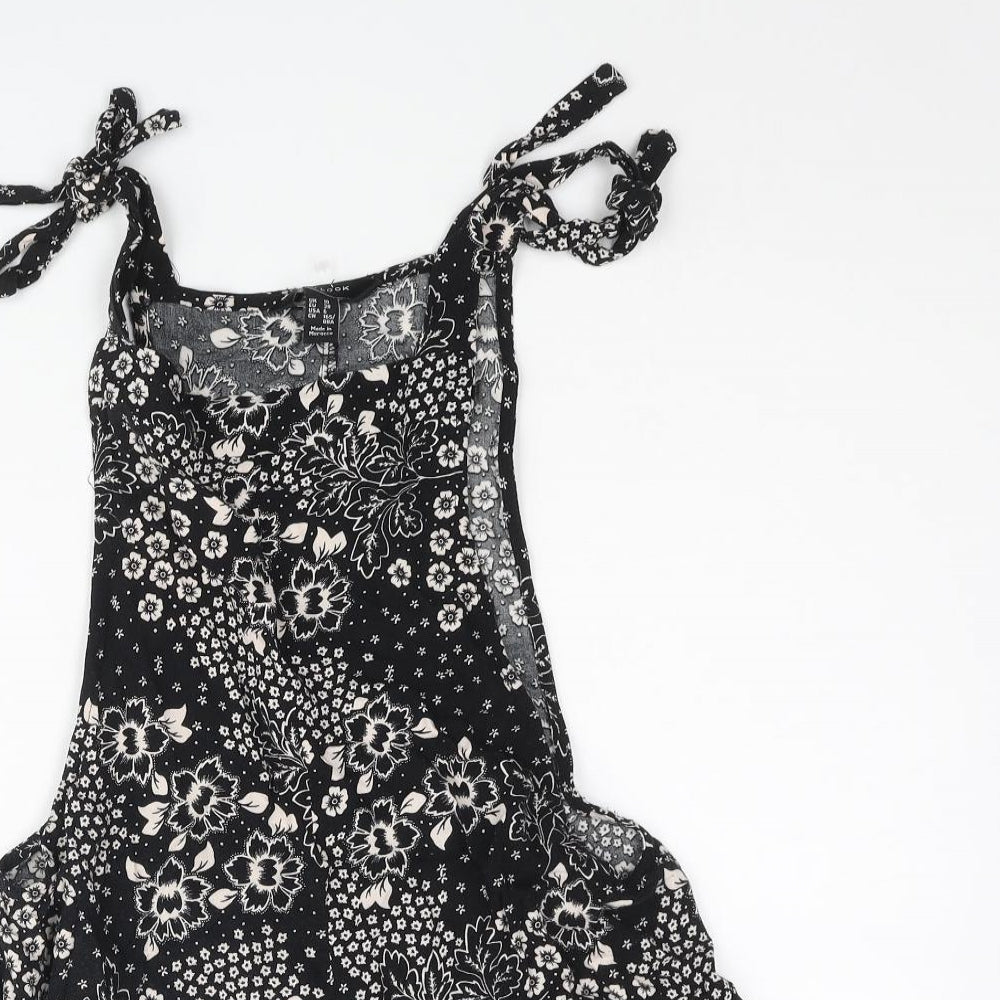 New Look Womens Black Floral Vinyl Romper One-Piece Size 10 Tie - Bow