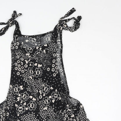 New Look Womens Black Floral Vinyl Romper One-Piece Size 10 Tie - Bow