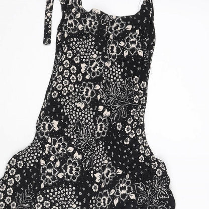 New Look Womens Black Floral Vinyl Romper One-Piece Size 10 Tie - Bow