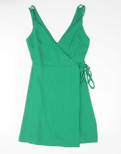 Topshop Womens Green Polyester Wrap Dress Size 6 V-Neck Button