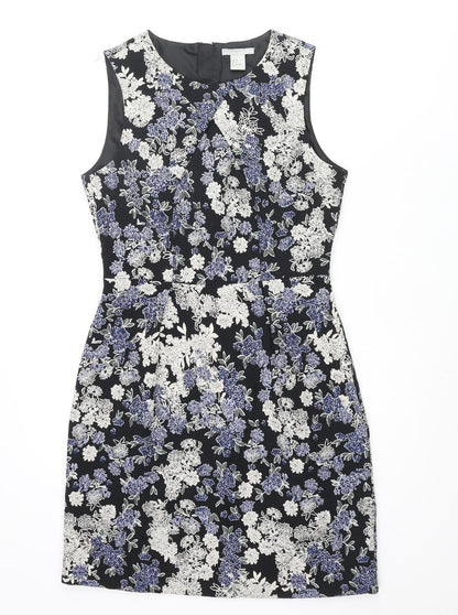 H&M Womens Multicoloured Floral Polyester Shift Size 8 Round Neck Zip