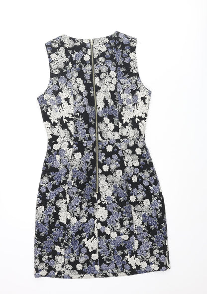 H&M Womens Multicoloured Floral Polyester Shift Size 8 Round Neck Zip