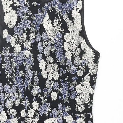 H&M Womens Multicoloured Floral Polyester Shift Size 8 Round Neck Zip