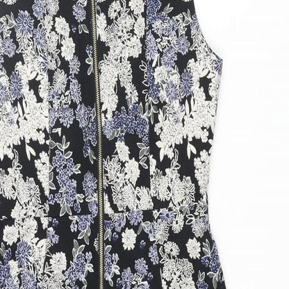 H&M Womens Multicoloured Floral Polyester Shift Size 8 Round Neck Zip