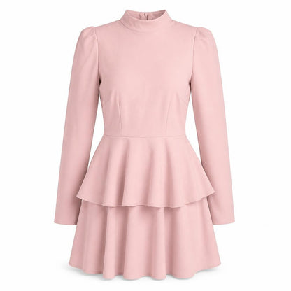 PRETTYLITTLETHING Womens Pink Polyester A-Line Size 4 Mock Neck Zip - Layered Frill