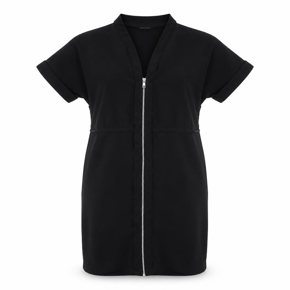 VILA Womens Black Polyester Shift Size XS V-Neck Zip - Belted