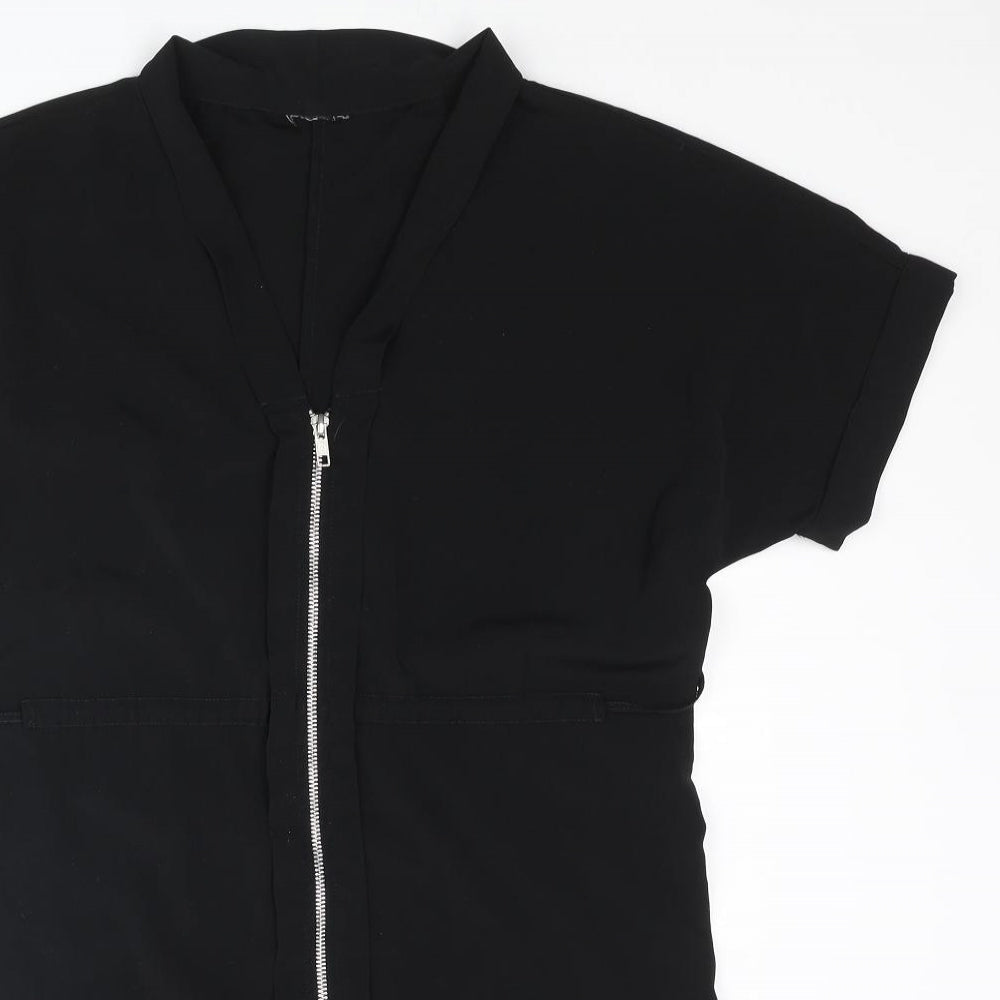 VILA Womens Black Polyester Shift Size XS V-Neck Zip - Belted