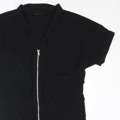 VILA Womens Black Polyester Shift Size XS V-Neck Zip - Belted