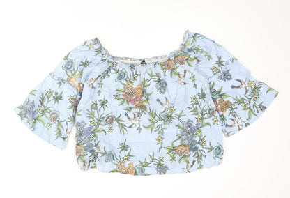 Influence Womens Blue Striped Polyester Basic Blouse Size 12 Off the Shoulder - Floral Frill