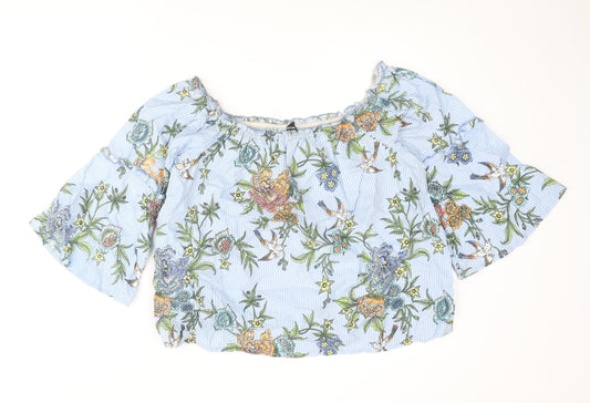 Influence Womens Blue Striped Polyester Basic Blouse Size 12 Off the Shoulder - Floral Frill