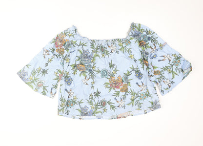 Influence Womens Blue Striped Polyester Basic Blouse Size 12 Off the Shoulder - Floral Frill