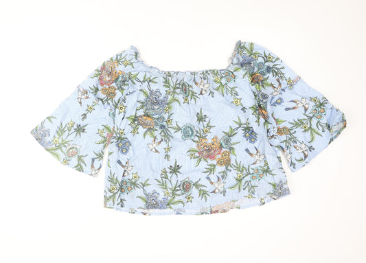 Influence Womens Blue Striped Polyester Basic Blouse Size 12 Off the Shoulder - Floral Frill