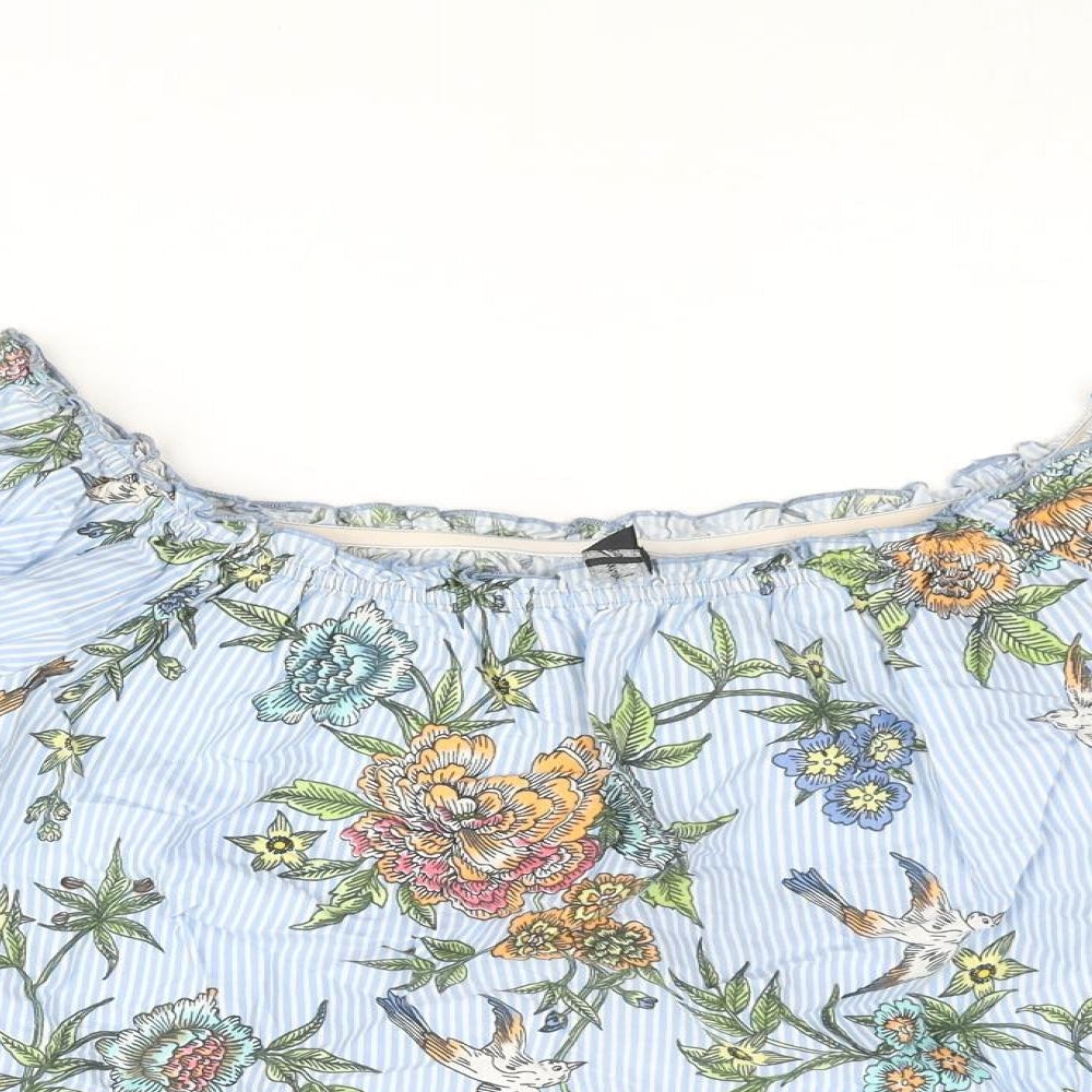 Influence Womens Blue Striped Polyester Basic Blouse Size 12 Off the Shoulder - Floral Frill