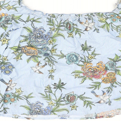 Influence Womens Blue Striped Polyester Basic Blouse Size 12 Off the Shoulder - Floral Frill